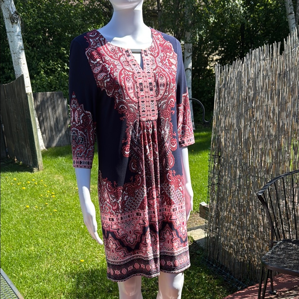 Studio One Pink and Red Graphic Mini Dress 3/4 Sleeve